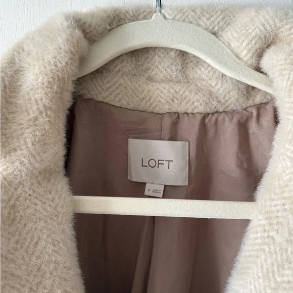 LOFT Cream Textured Long Coat with Notch Collar - Picture 3 of 3